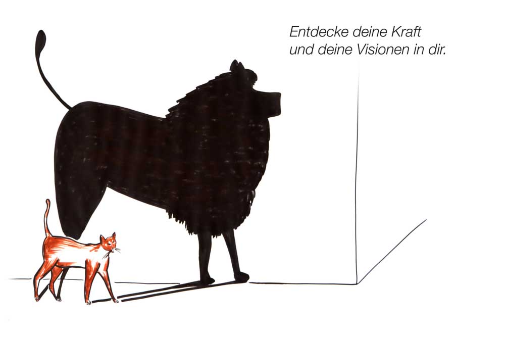 Coaching - Jahresverträge Für Bildungsinstitutionen, die klug investieren - Entdecke deine Kraft und deine Visionen in dir. Bild zeigt eine Katze mit dem Schatten eines Löwen.